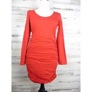 Express bodycon ruched long sleeve dress L large red